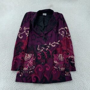 Chico's Blazer Womens 0 Purple Black Baroque Paisley Lined 4 Button Front Knit